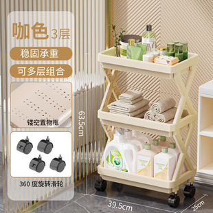 批发置物架卫生间厕所免打孔多层落地可移动带轮收纳车小推车架子