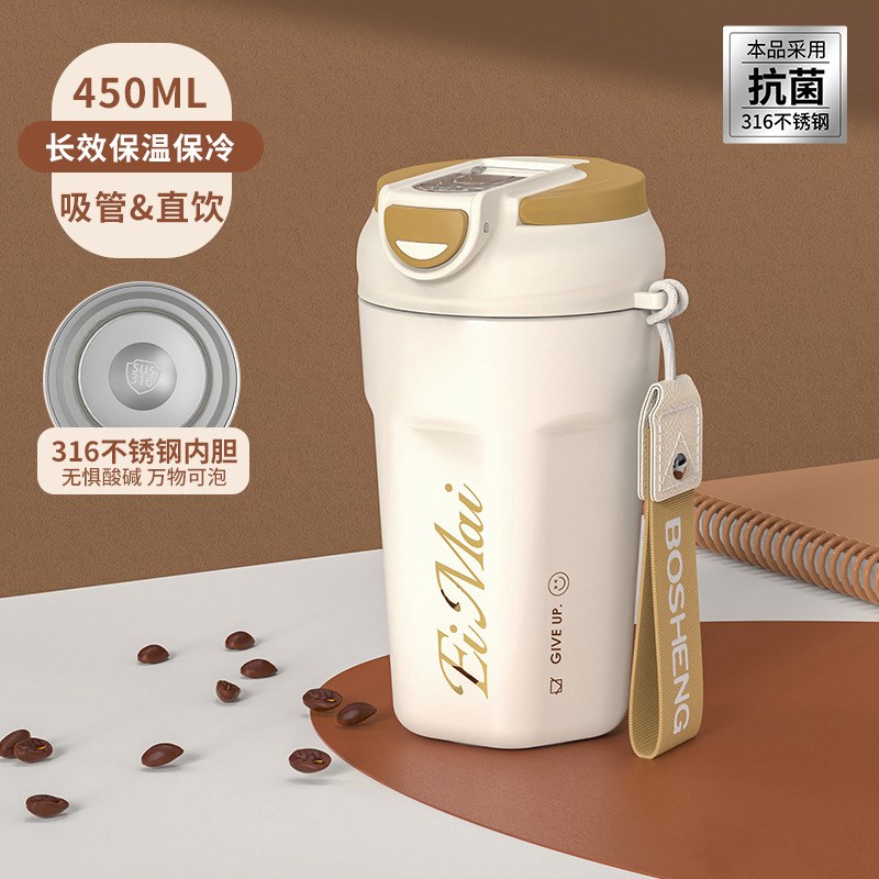 316不锈钢便携咖啡杯保温杯大容量吸管水杯男女Y高颜值保冷杯