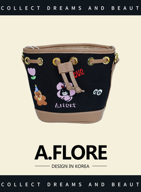 A.FLORE新款质感刺绣复古小包束口水桶包轻奢小众高级感单肩斜挎