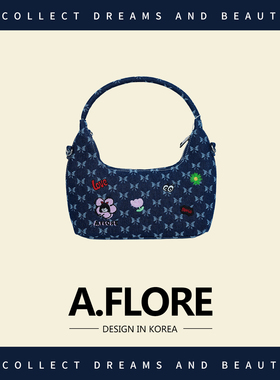 A.FLORE原创牛仔刺绣腋下包女小众韩系手提包斜挎单肩2025新款