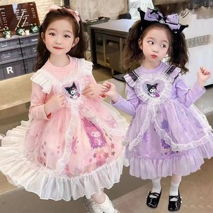 库洛米女童连衣裙2025冬季新款长袖加绒网纱裙女宝裙子儿童公主裙