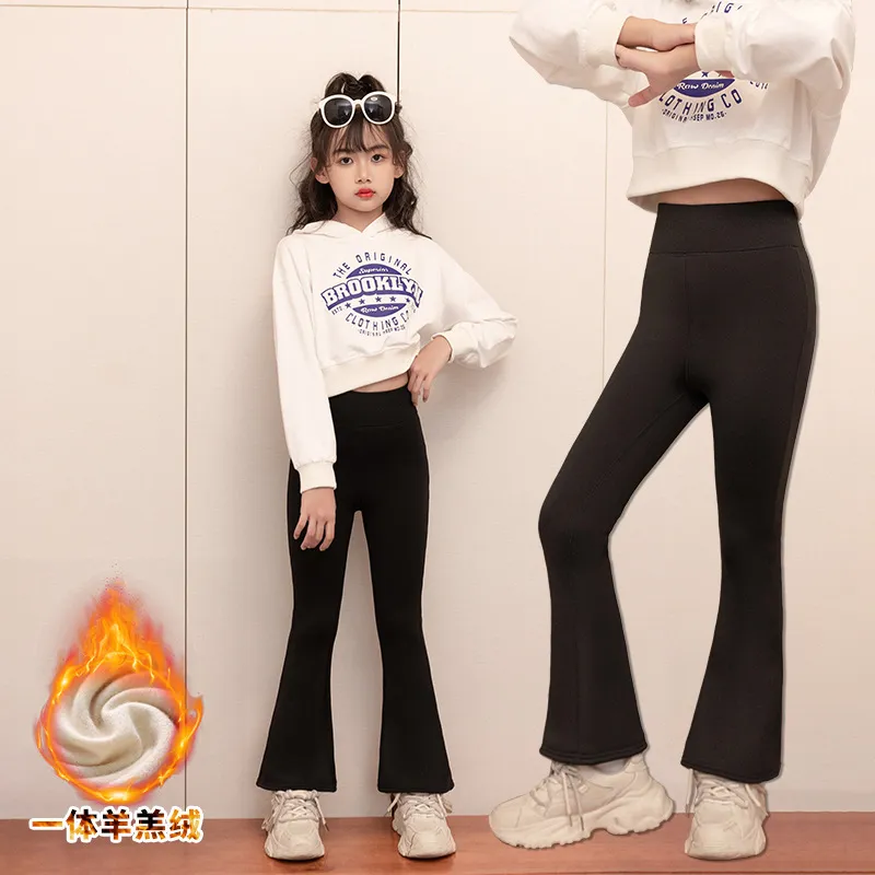 2025新款女童裤子秋冬加绒外穿新款儿童瑜伽舞蹈裤高腰鲨鱼喇叭裤