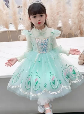 高端安娜公主裙儿童秋冬毛衣裙子冰雪奇缘艾莎女童长袖礼服连衣裙