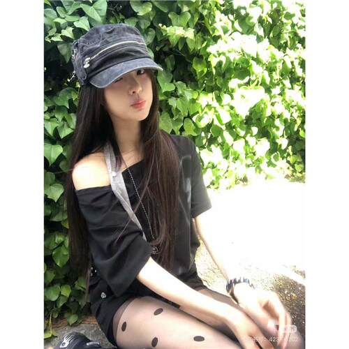 杨超越同款 asyouare 韩国设计师 字母印花露肩挂脖短袖T恤女