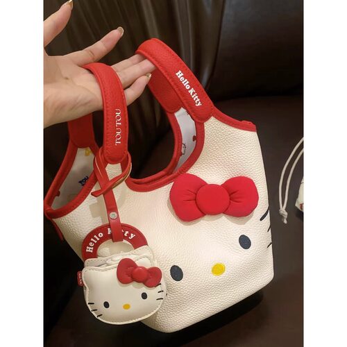 日本LORZ新款HelloKitty斜挎包手提蝴蝶结单肩包女日常百搭子母包