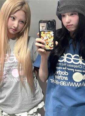 【正品】韩国aeae短袖女新款AEAE经典字母印花宽松纯棉T恤情侣款