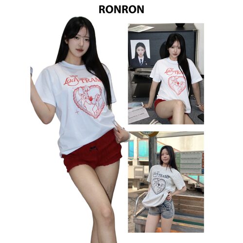 【官方正品】RONRON联名款卡通小狗短袖T恤女ron爱心印花百搭上衣