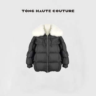 YW738 百搭鹅绒服 冬季 新国标90白鹅绒拼接山羊绒毛领时尚