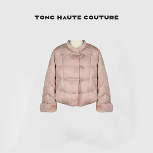 冬季水貂拼接新国标90白鹅绒+羊毛设计师款时尚鹅绒服 YW645