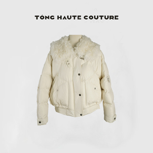 【鹿鸣】冬季新国标90白鹅绒拼接皮毛一体鹅绒服 YW670