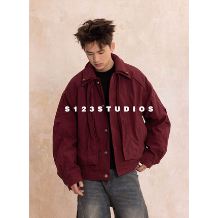 S123双层领设计90白鸭绒羽绒服外套男宽松工装夹克棉服上衣潮