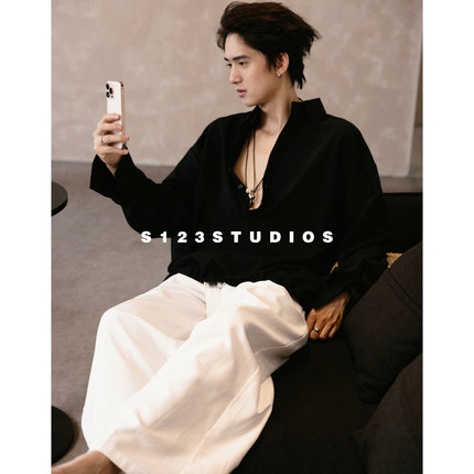 S123新贵老钱薄款长袖衬衫男早秋休闲松弛度假防晒衫