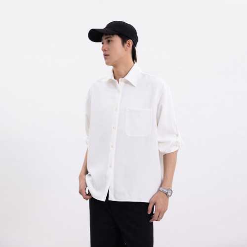 S123 抗皱衬衫男士ROW风长袖高级感痞帅纯色cleanfit免烫衬衣