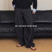 宽松百搭休闲长裤 S123美式 松弛褶皱设计直筒牛仔裤