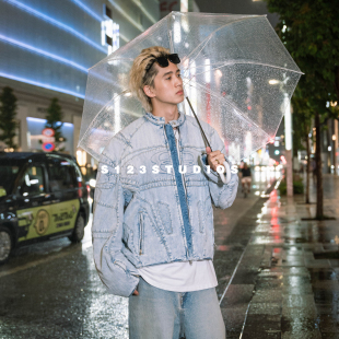 S123 重磅立体解构拼接水洗做旧牛仔外套男夹克上衣潮 巴家同款