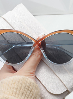 大框拼色蝶型墨镜 跨境欧美交叉个性撞色眼镜网红款ins防晒太阳镜