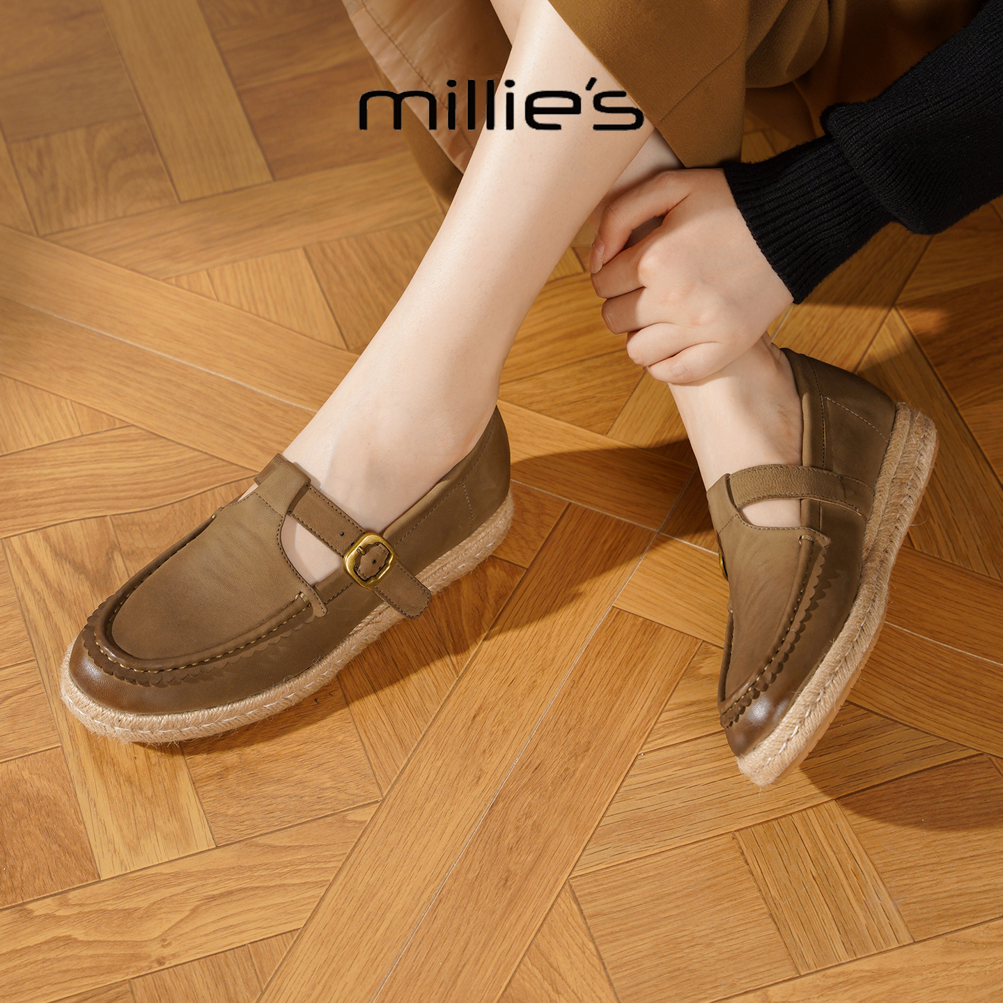 MILLIE'S/妙丽真皮平底单鞋