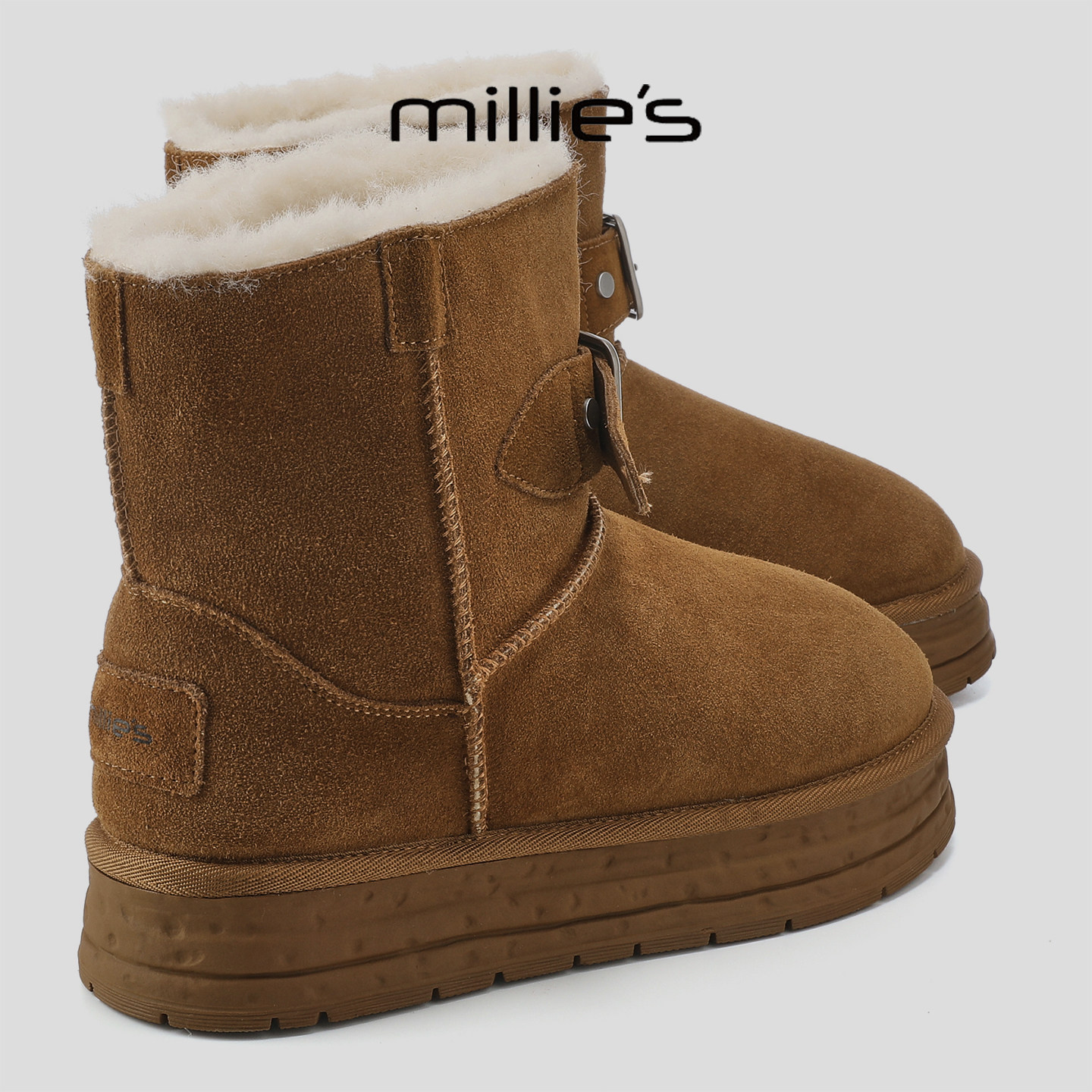 MILLIE'S/妙丽翻毛皮雪地靴女短筒加绒保暖毛毛靴冬季厚底棉靴,女鞋,时尚雪地靴,淘宝优惠券,粉丝福利购,淘宝优惠卷
