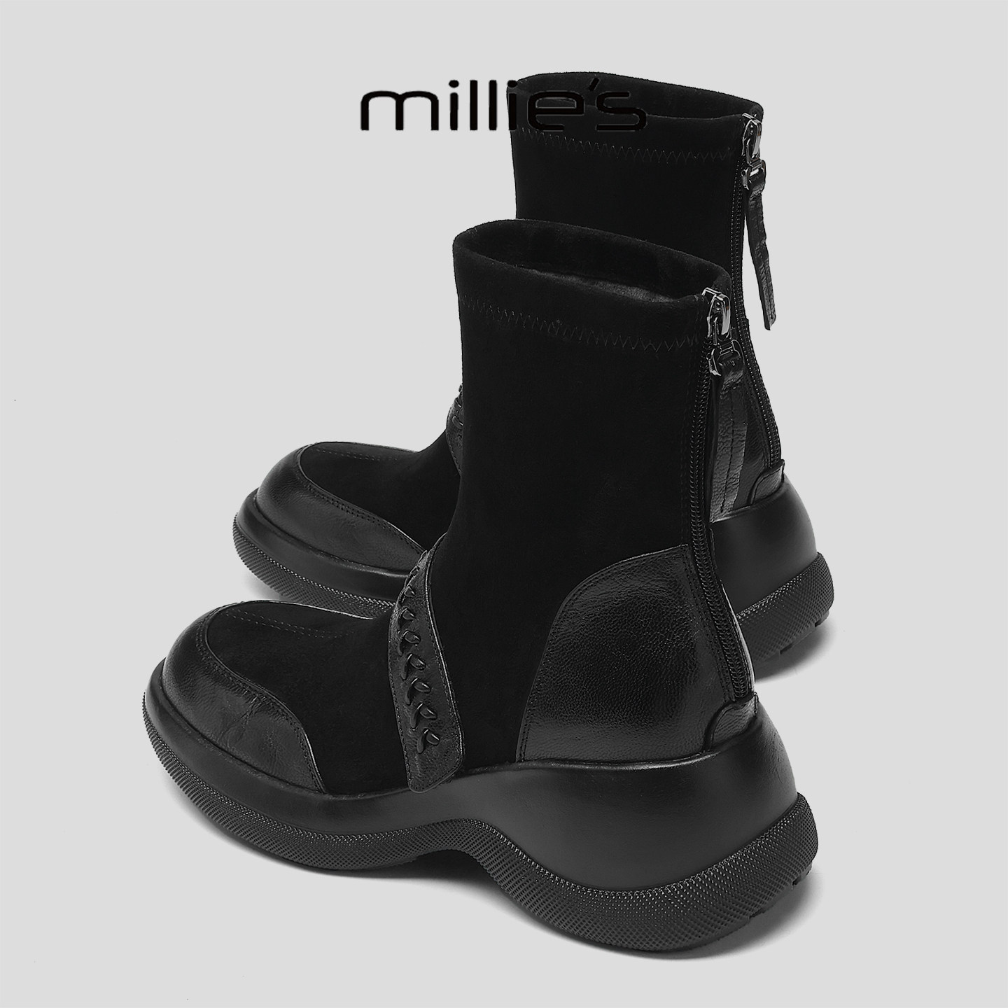 MILLIE'S/妙丽2026新款时尚百搭女士马丁靴厚底增高加绒复古休闲Q