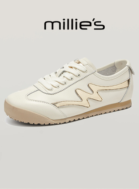 millies妙丽 圆头平底女鞋日常拼色轻便休闲2025新款阿甘小白鞋春