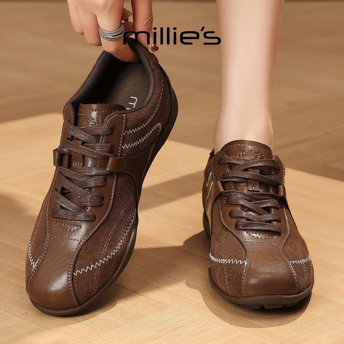 MILLIE'S/妙丽2025新款德训鞋复古运动休闲巨好看配裙子的阿甘鞋