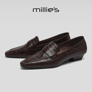 高级感潮流手抓羊皮秀气方头玛丽珍鞋 MILLIE 法式 妙丽2025新款