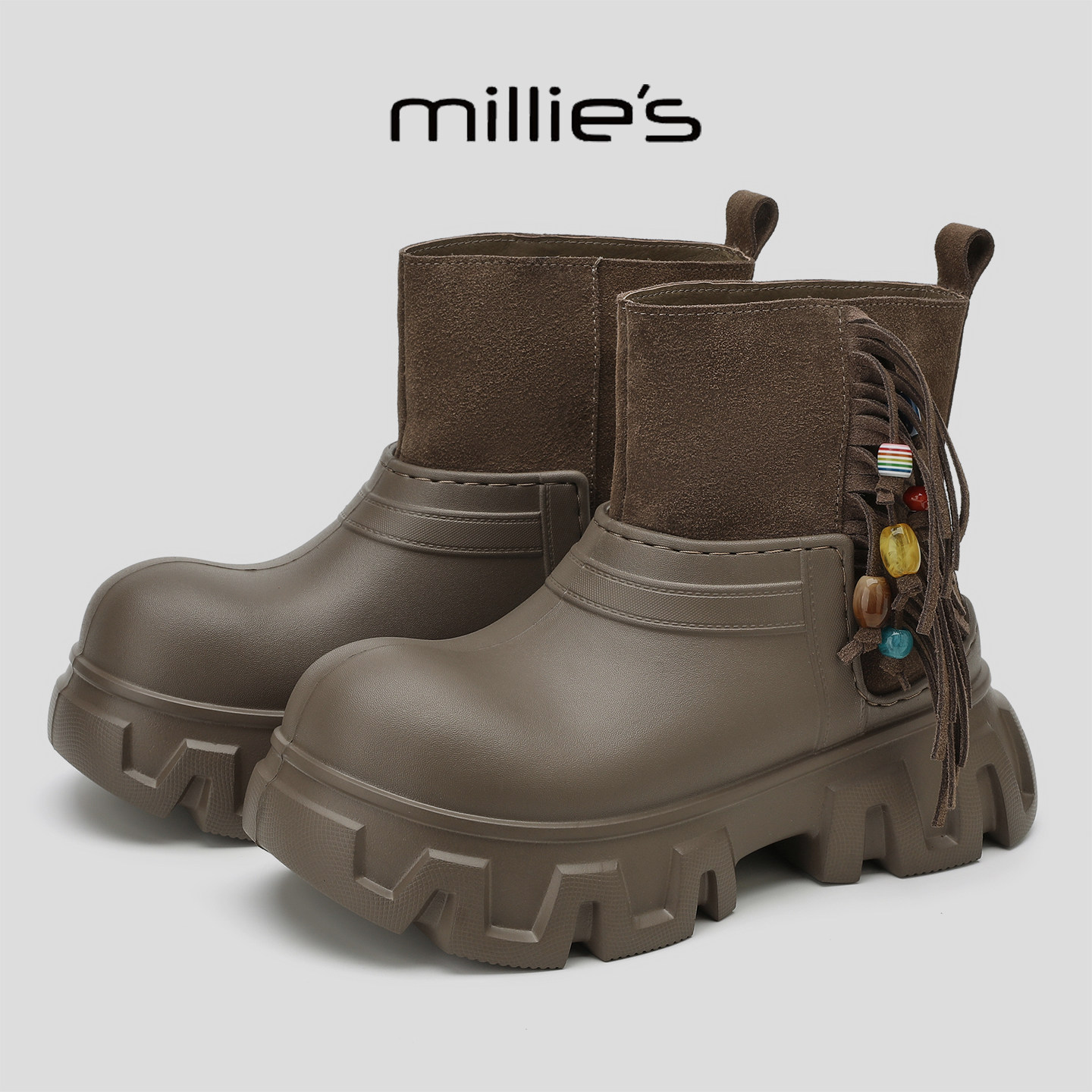 MILLIE'S/妙丽2026新款百搭女士马丁靴厚底增高加绒复古休闲女靴