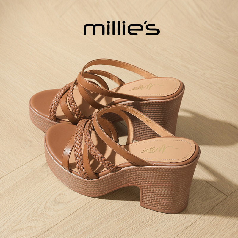 MILLIE'S/妙丽厚底增高露趾拖鞋