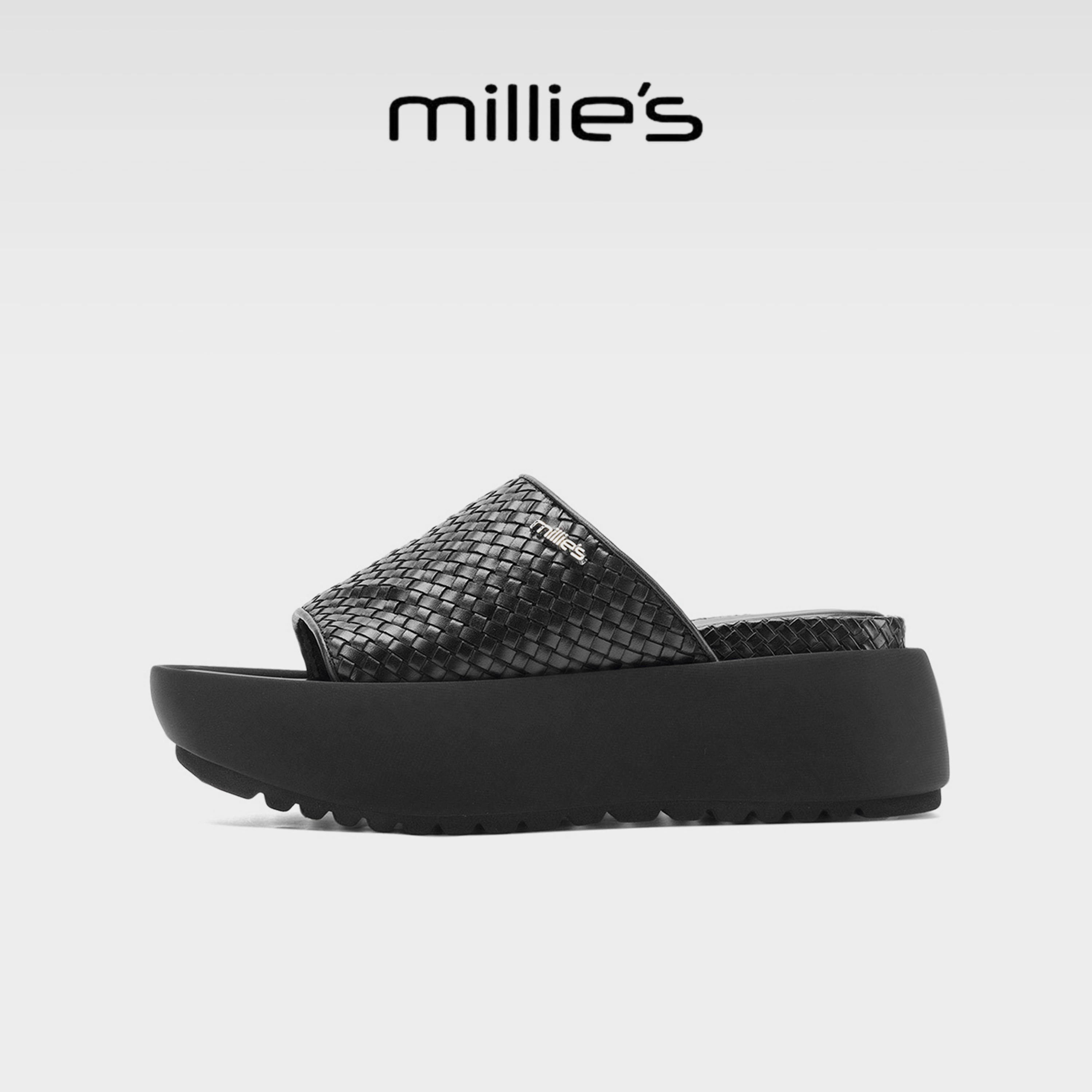 MILLIE'S/妙丽女夏季编织厚底2026一字拖女夏外穿增高凉拖鞋黑色G
