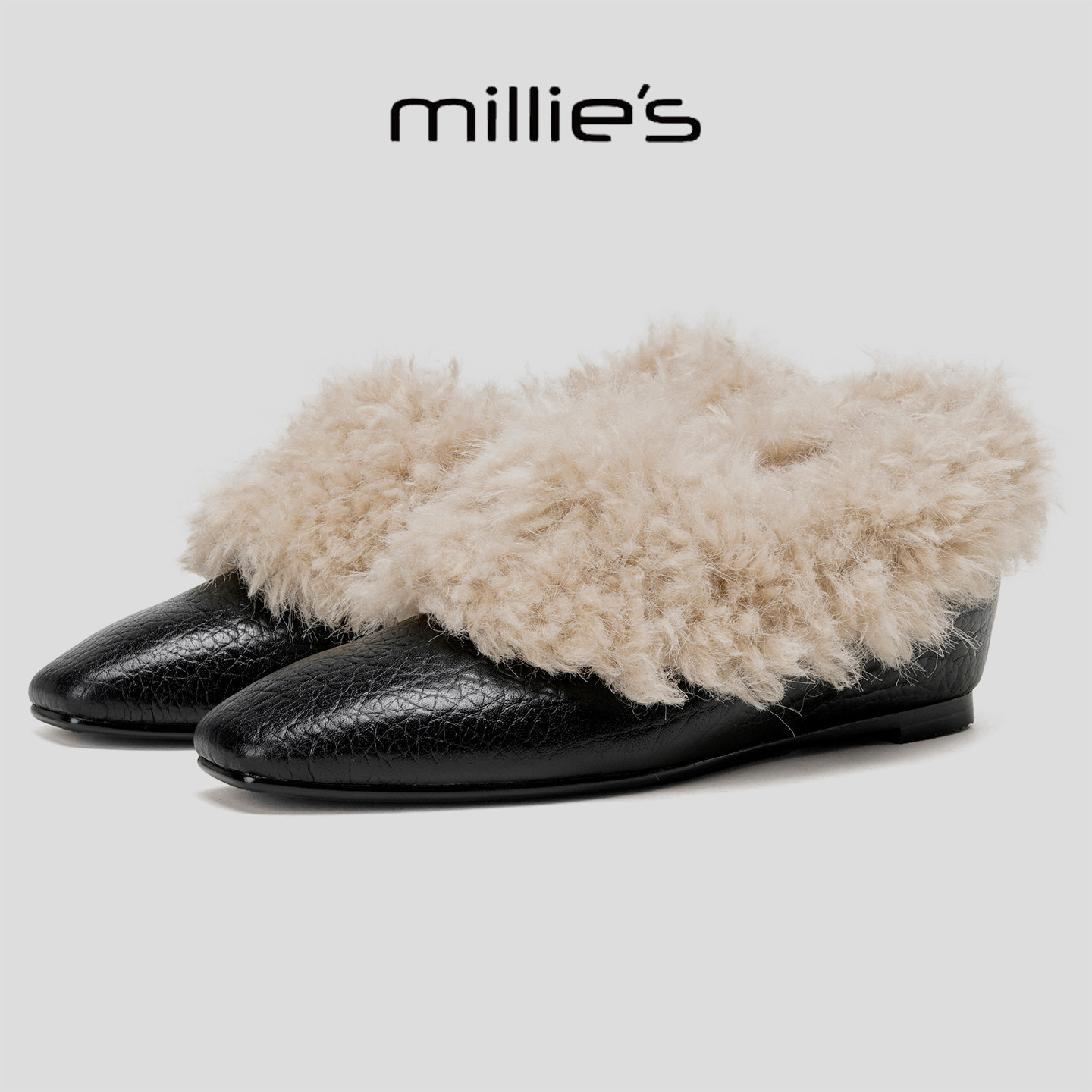 MILLIE'S/妙丽2025新款毛毛鞋女平底一脚蹬加绒保暖通勤小皮鞋,女鞋,时装靴,淘宝优惠券,粉丝福利购,淘宝优惠卷