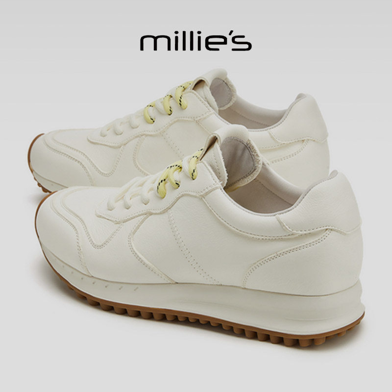 MILLIE'S/妙丽真皮厚底小白鞋
