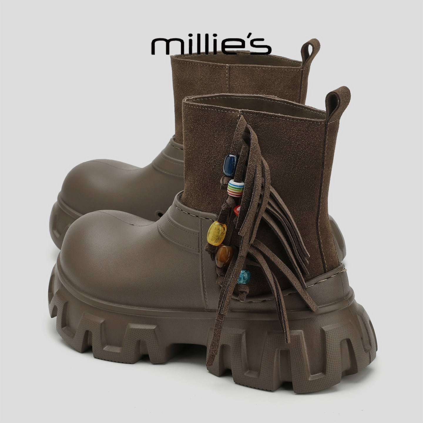 MILLIE'S/妙丽2026新款时尚百搭女士马丁靴厚底增高加绒复古休闲Q