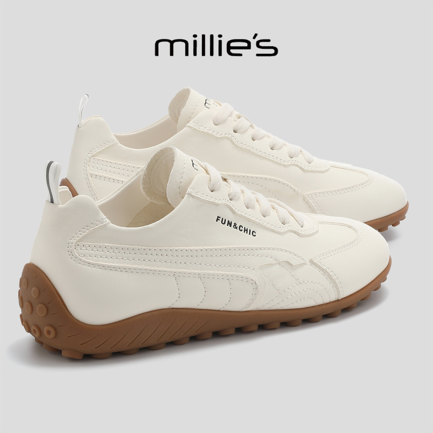 MILLIE'S/妙丽舒适软底复古德训鞋女白色系带休闲运动百搭跑步鞋