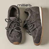 妙丽新款 加绒复古阿甘鞋 MILLIE 女厚底内增高反绒皮系带休闲鞋