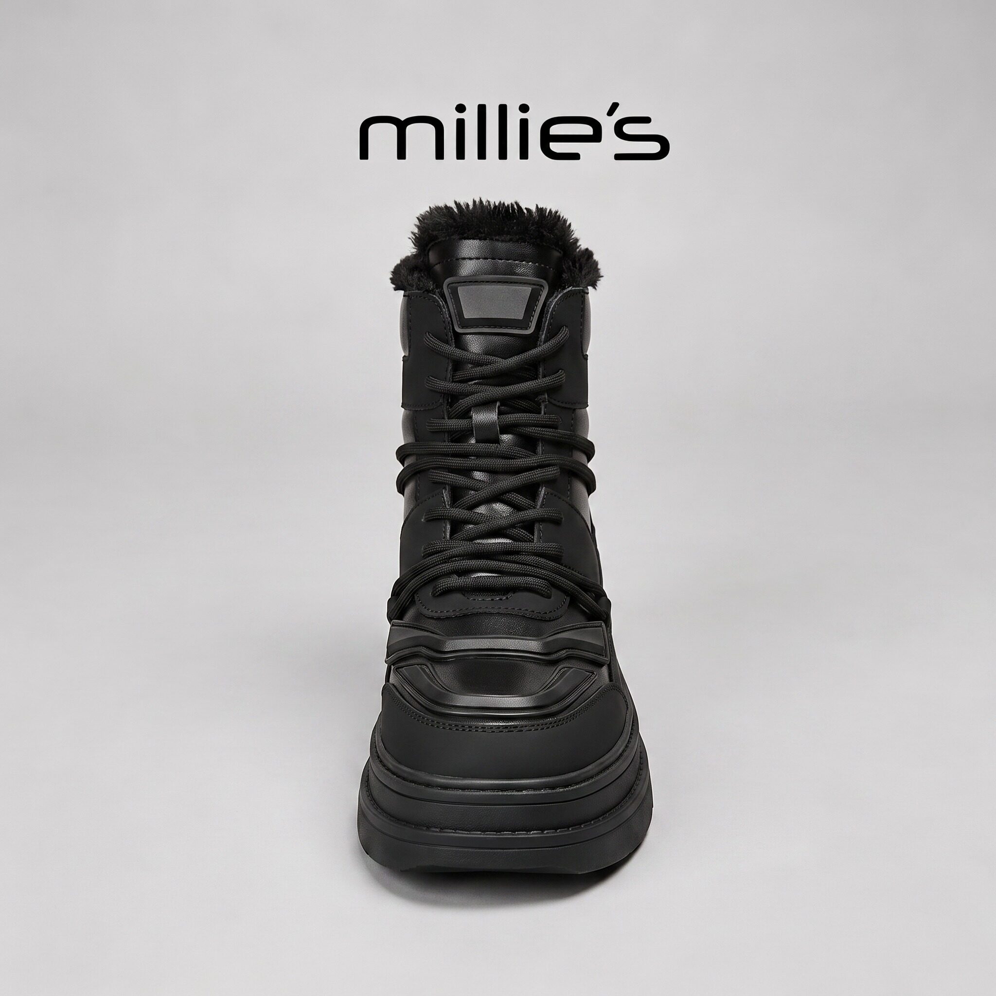 millies妙丽 高帮户外羊毛厚绒雪地靴女2026新款交叉绑带冬季保暖