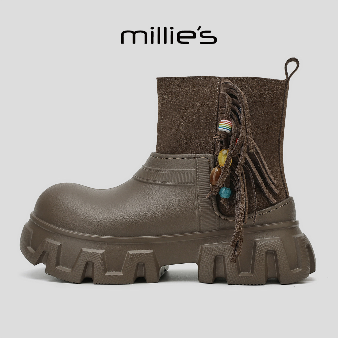 MILLIE'S/妙丽时尚百搭女士不累脚马丁靴厚底增高加绒复古休闲