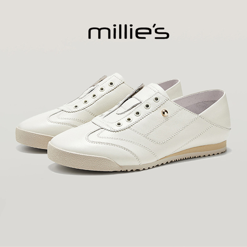 MILLIE'S/妙丽小白鞋平底一脚蹬懒人鞋套脚阿甘女鞋两穿德训鞋,女鞋,时尚休闲鞋,淘宝优惠券,粉丝福利购,淘宝优惠卷