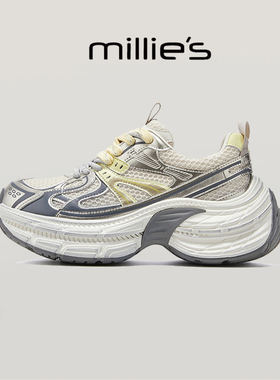 millies妙丽 圆头网面透气厚底女鞋潮流时尚休闲老爹鞋2025新春季