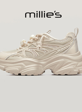 millies妙丽 圆头厚底数字装饰拼接设计感时尚运动休闲老爹鞋春季
