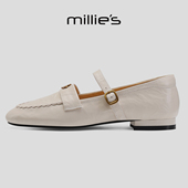 妙丽法式 复古风一字扣玛丽珍鞋 MILLIE 女舒适百搭车缝线芭蕾鞋