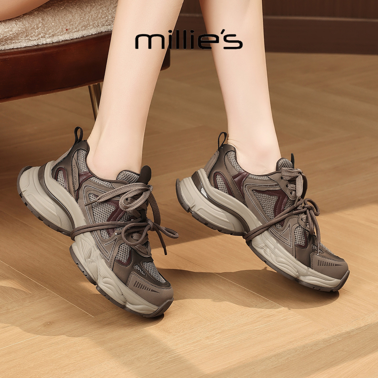 MILLIE'S/妙丽真皮厚底老爹鞋