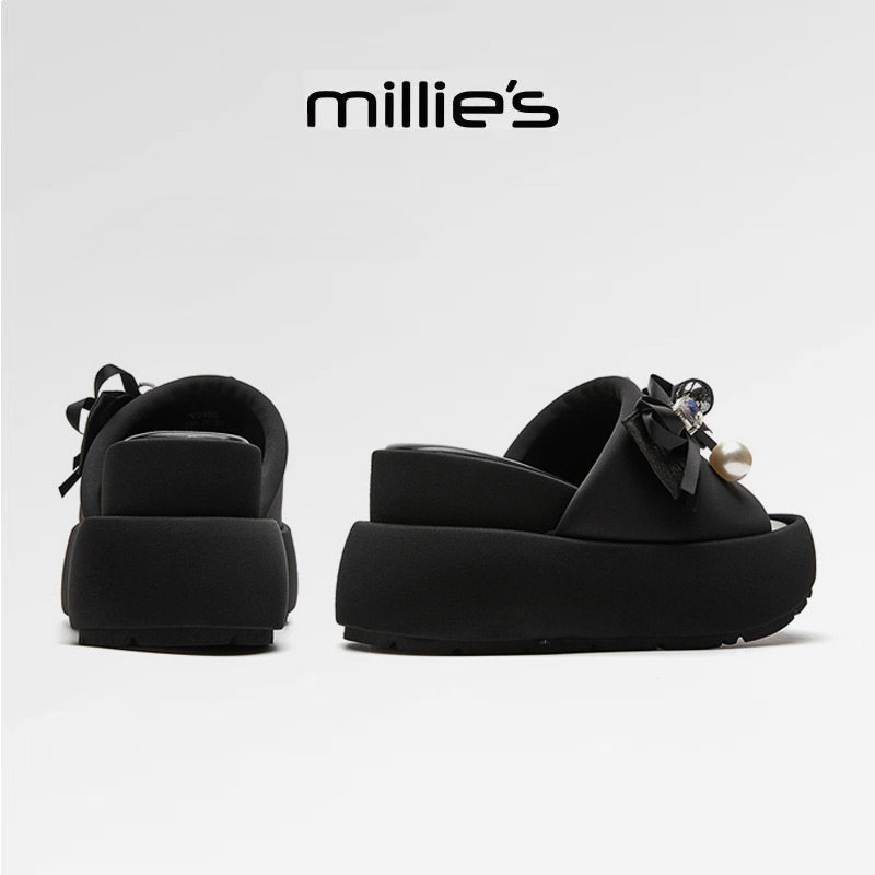 MILLIE'S/妙丽圆头平底复古风时尚百搭舒适透气不累脚休闲凉鞋女