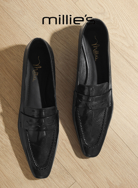 MILLIE'S/妙丽20266春季新款低跟英伦风小皮鞋单鞋一脚蹬乐福鞋女