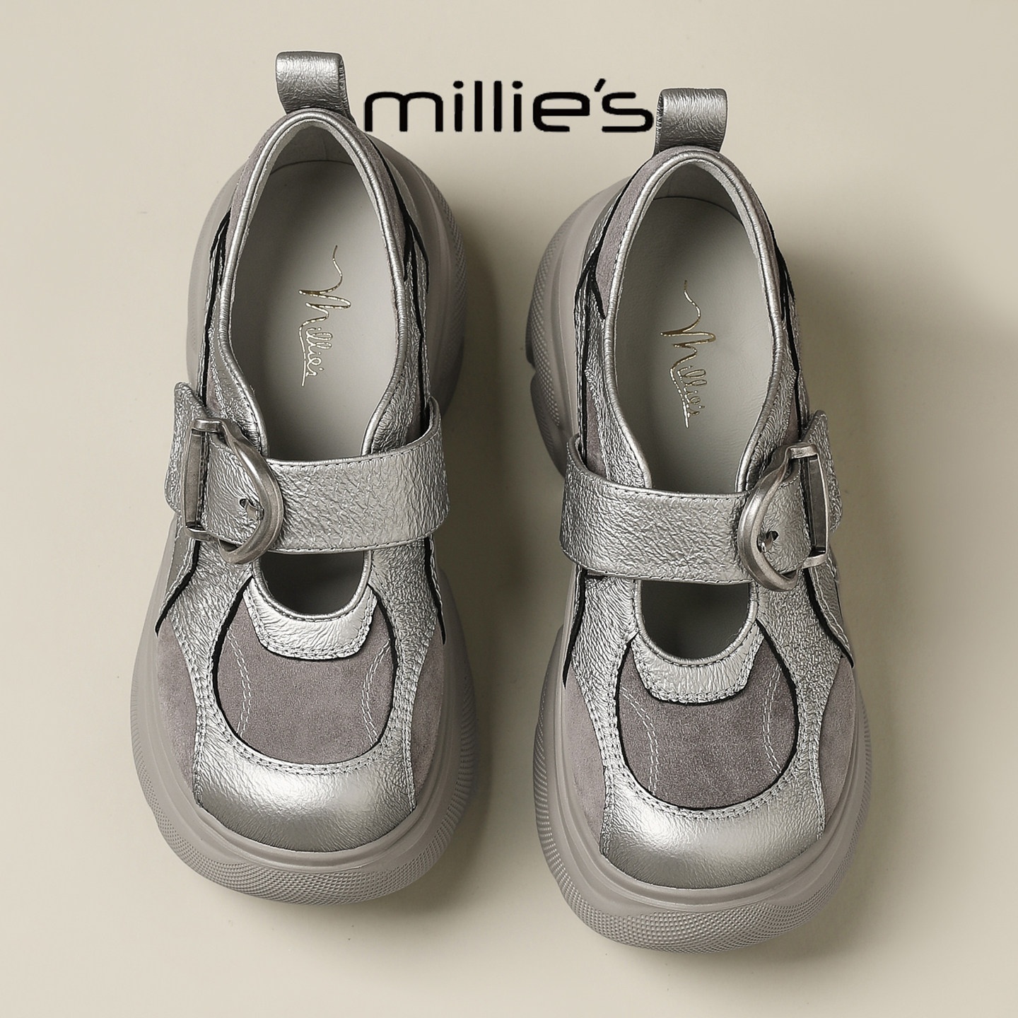 MILLIE'S/妙丽2026新款潮流厚底舒适单鞋女春季时尚魔术贴增高,女鞋,勃肯鞋/软木鞋,淘宝优惠券,粉丝福利购,淘宝优惠卷