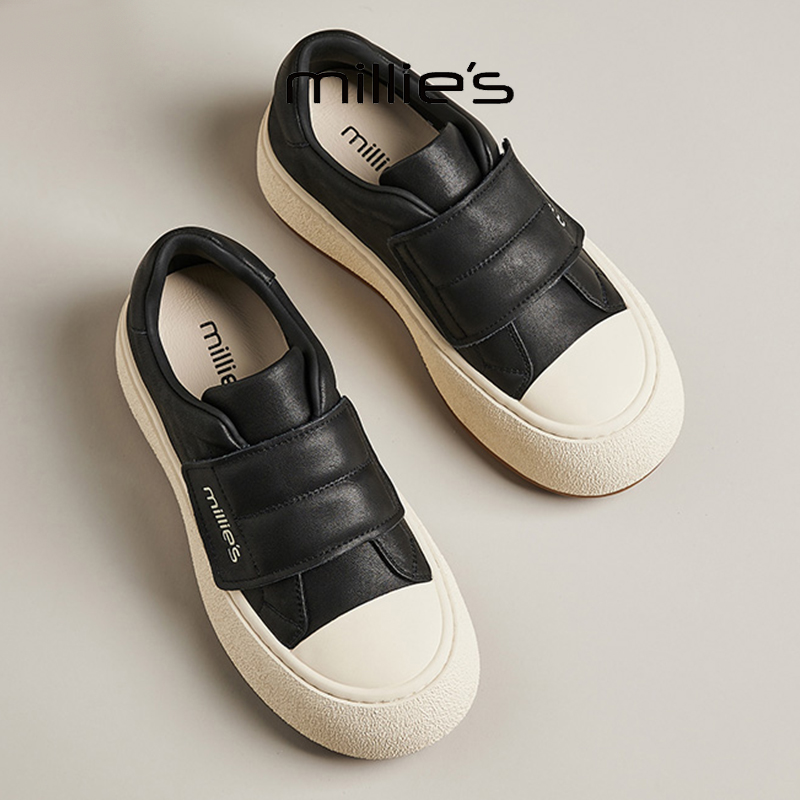 MILLIE'S/妙丽2025新款厚底魔术贴休闲板鞋百搭运动面包饼干鞋