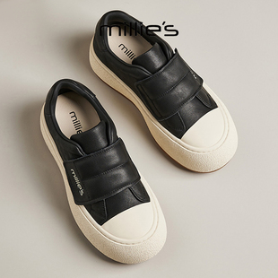 MILLIE'S/妙丽2026春季新款魔术贴懒人鞋一脚蹬面包鞋饼干鞋女鞋