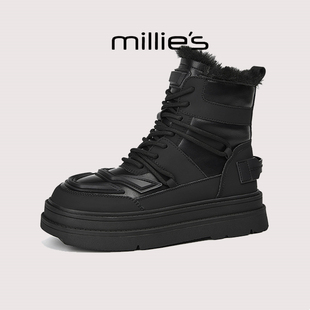 MILLIE'S/妙丽2025新款厚底女冬季高帮加绒雪地靴防水防滑哈尔滨