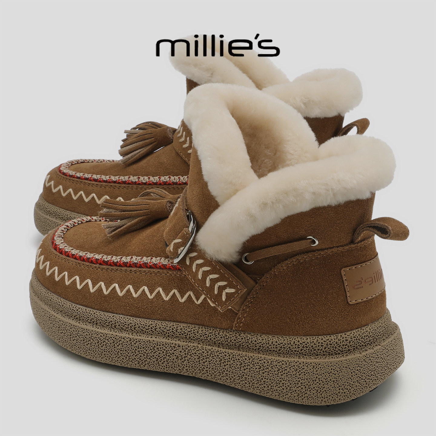 MILLIE'S/妙丽2026新款加绒保暖毛毛短靴厚底增高棉靴显瘦雪地靴