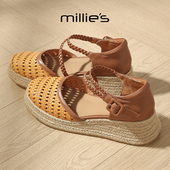 妙丽圆头厚底编织镂空设计感麻花扣带草编厚底包头凉鞋 MILLIE