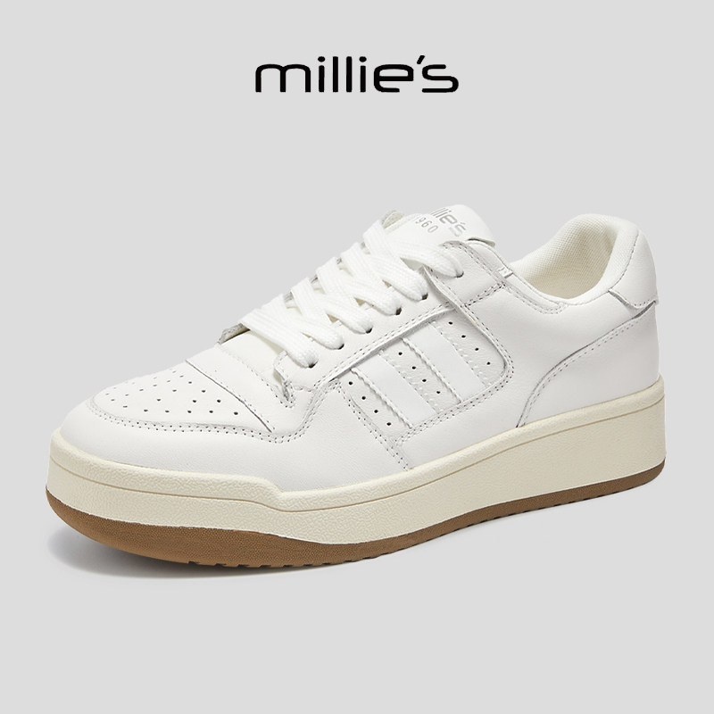 MILLIE'S/妙丽真皮厚底小白鞋